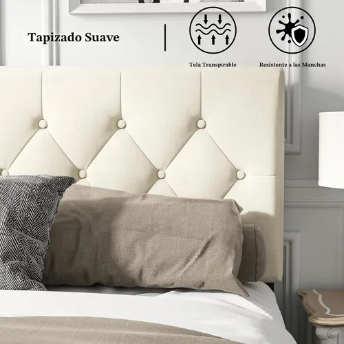 Vista 5 de HAOARA Armazón de Cama de Plataforma Tamaño Completo con Cabecera Tapizada con Botones Capitoné, Base de Colchón con Soporte de Listones de Madera
