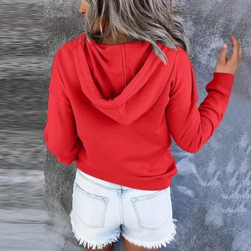 Vista 4 de Sudadera tipo túnica para mujer, sudadera con capucha para mujer, casual, con botones, manga larga, con bolsillo