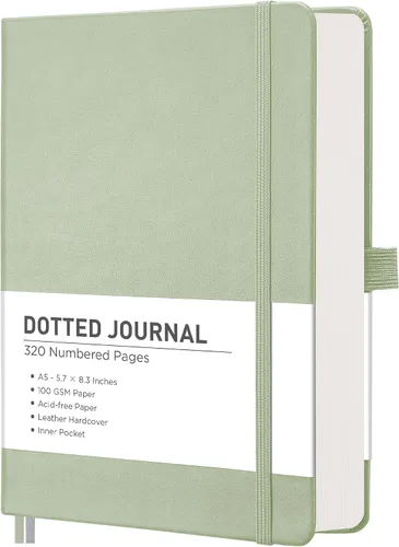 Vista 11 de RETTACY Cuaderno Diario Punteado, 320 Páginas Numeradas, Tamaño A5 Mediano (5.7" × 8.3"), Tapa Dura de Cuero, Papel Grueso de 100 GSM, para Diario