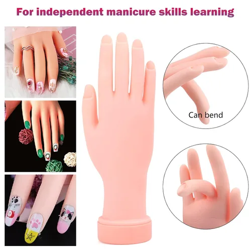 Vista 4 de Mano de práctica de uñas para uñas acrílicas, kits de entrenamiento de práctica de mano de uñas flexibles, mano de uñas postizas de goma