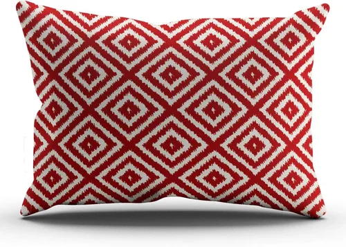 Vista 37 de Fundas de almohada decorativas Ikat con patrón de diamante en rojo y crema, cojín personalizable rectangular, tamaño 12 x 16 pulgadas, funda