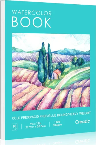 Vista 10 de Creazic Bloc de Papel para Acuarela, 9"x12" Cuaderno de Acuarela, 140 lb/300 gsm, 18 Hojas Prensado en Frío - Sin Sangría, Papel de Arte Pesado