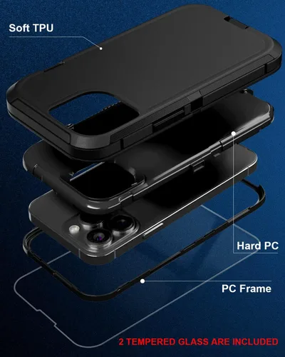 Vista 3 de Funda para iPhone 15 Pro Max (6.7 pulgadas), con 2 protectores de pantalla de vidrio templado