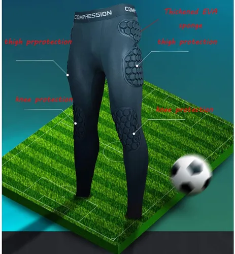 Vista 3 de Pantalones de compresión acolchados para hombres, fajas para fútbol, leggings atléticas para fútbol, baloncesto, paintball, hockey