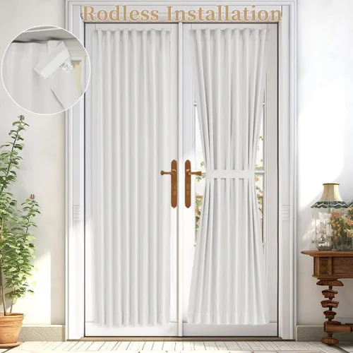 Vista 148 de Vatge Cortinas laterales autoadhesivas para puertas de cristal, sin taladro, extraíble, panel de filtrado de luz, 1 panel, 12 pulgadas de ancho x 60