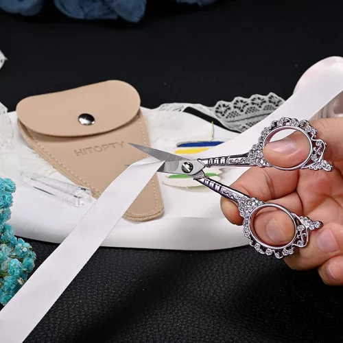Vista 6 de Sewing Embroidery Scissors, 4.5’’ Sharp Crochet Shears with Cover All Purpose Tip Scissor, for Craft, Crochet, Cross Stitch, Needlework, Artwork