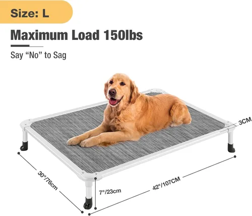 Vista 62 de Veehoo Cama elevada para perros a prueba de mordidas - Cuna elevada refrescante para mascotas - Marco de aluminio plateado y tela de malla