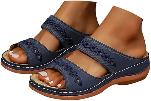 Vista 10 de Sandalias de verano elegantes para mujer, planas, bonitas, informales, para playa, cómodas, ortopédicas, sin cordones, sandalias ortopédicas