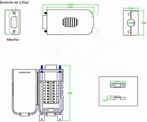 Vista 6 de Twinkle Bay D-SUB DB15 Macho 15Pin Jack Puerto a Terminal Breakout Board Conector 3Row Plug, DR15 VGA macho con estuche