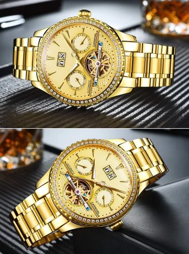 Vista 3 de Mens tourbillon Multifunction Calendar Sapphire Full Gold Automatic Waterproof Watches