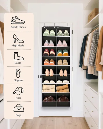 Vista 7 de ULG Organizador de zapatos sobre la puerta con 16 bolsillos grandes, zapatero colgante para puerta de armario, almacenamiento de zapatos que ahorra