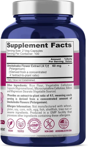Vista 2 de NusaPure Cápsulas Umckaloabo, 60 mg, 200 cápsulas vegetales (sin OMG, veganas)