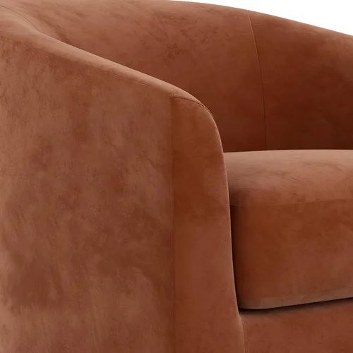Vista 8 de Silla giratoria decorativa, moderna tapizada con brazo curvado, tela de terciopelo, cómoda silla de lectura con base de madera maciza para sala