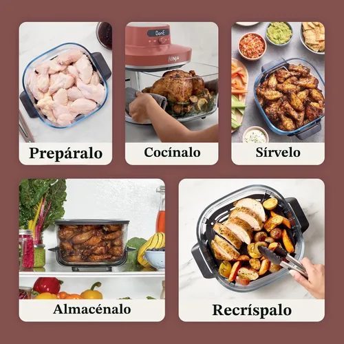 Vista 8 de Ninja Crispi Pro - Freidora de aire de vidrio 6 en 1 Recipientes y tapas de 450 °F, no tóxico, de 6 cuartos y 2.5 cuartos de galón Microondas