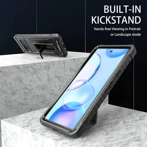 Vista 5 de Funda para Google Pixel 7, protección de grado militar a prueba de golpes con protector de pantalla HD de vidrio templado y soporte compatible