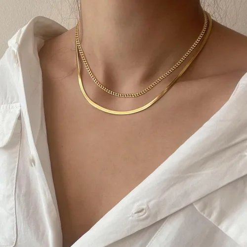 Vista 4 de Collar de espiga para mujer, delicado collar de oro, serpiente chapada en oro de 14 quilates, gargantilla de cadena de oro, collares simples