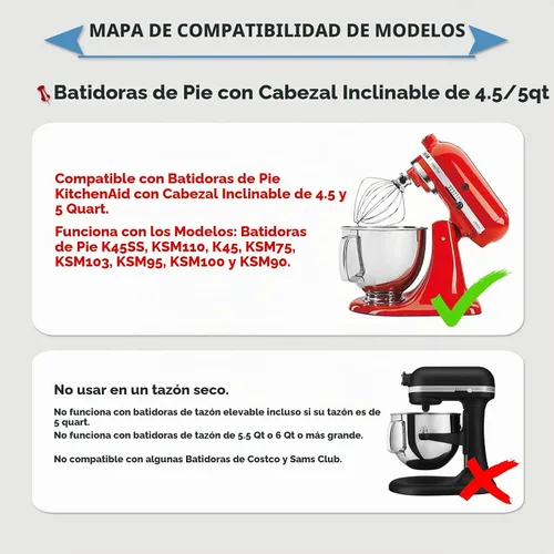 Vista 6 de K45WW - Accesorio para batidora KitchenAid de 6 hilos para batidora de pie inclinable de 4.5 y 5 cuartos de galón, agitador de crema de huevo