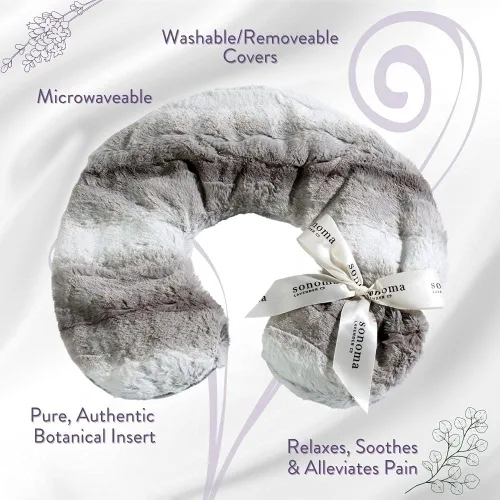 Vista 3 de Sonoma Lavender Almohada de cuello calentable/refrigerable de lavanda de lujo, apta para microondas para cuello y hombros con fundas extraíbles