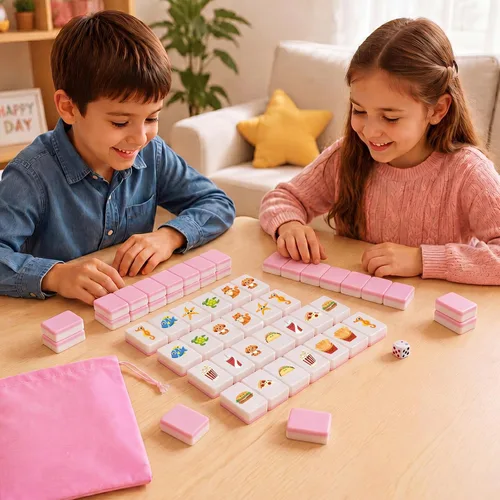 Vista 2 de Shinylin Pink - Juego de bloques Mahjong para 2 jugadores, regalo para Rosa