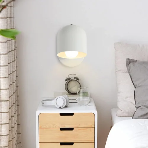 Vista 7 de LITFAD Lámpara de pared de cúpula moderna simplicidad macarrón de metal macarrón iluminación de pared LED para mesita de noche, sala de estar, Gris
