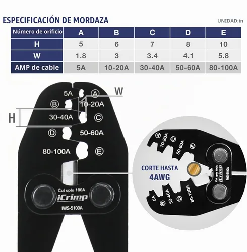 Vista 5 de iCrimp - Herramienta de prensado de cables de batería para orejeta de barril abierta para AWG 13-3 Terminales de batería OEM sin plomo, crimpadora