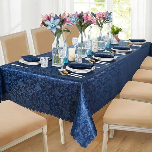 Vista 7 de 4 Piezas de Servilletas de Damascene de Onda Enrollada de Jacquard de Satén Azul Profundo del Mar, Servilletas de Tela de 17 x 17 Pulgadas Azul Deep