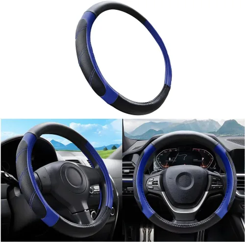 Vista 16 de Mandark Funda para volante de automóvil, de piel de microfibra antideslizante de 15 pulgadas, protector de volante de vehículo, accesorios