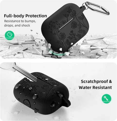 Vista 3 de Lerobo - Funda para AirPods Pro 2, funda de silicona suave con llavero para mujer Negro