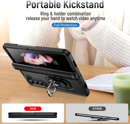 Vista 8 de Funda para Samsung Galaxy Z Fold 5 con anillo de soporte, imán de sujeción agradable a la piel, de alto valor, para Samsung Galaxy Z Fold 5, funda