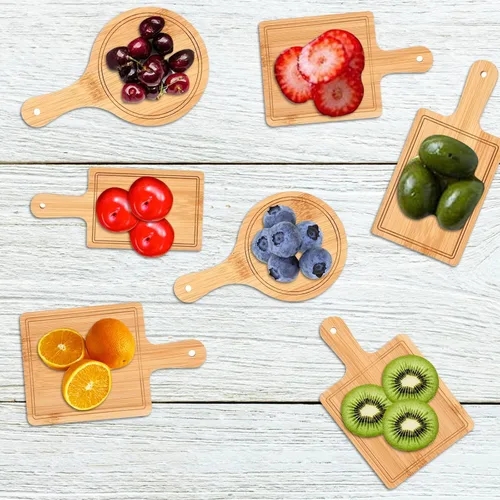 Vista 3 de Mini tabla de cortar, juego de tablas de charcutería, juego de 6 tablas de queso de bambú, bandejas para servir queso de 6 pulgadas, bandeja pequeña