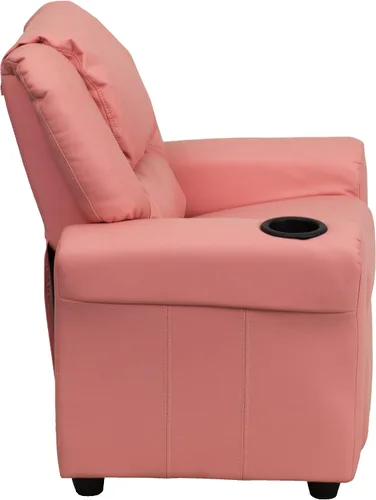 Vista 5 de EMMA + OLIVER Reclinable infantil de vinilo rosa con portavasos y reposacabezas rosado (Pink Vinyl)