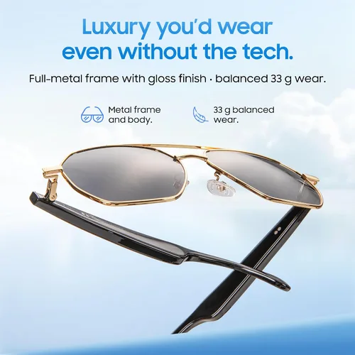 Vista 5 de LIMU Gafas de sol inteligentes Gen 5 AI – Gafas de sol inteligentes de diseño alemán con intérprete de IA en tiempo real, audio Bluetooth de oreja