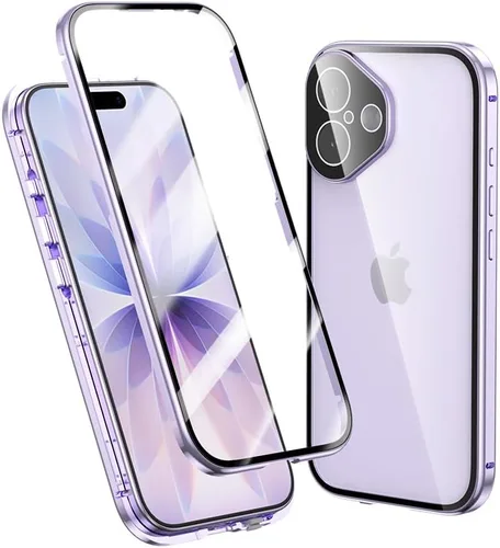 Vista 31 de Funda Henghui magnética con cierre compatible con iPhone 11, de vidrio, con protector de lente de cámara y protector de pantalla, cierre de Azul