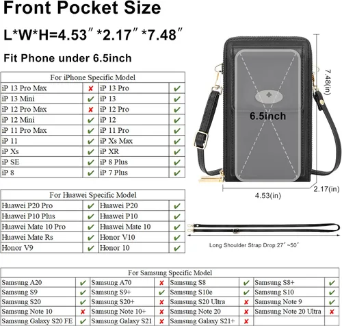 Vista 3 de Kukoo Bolsa cruzada para mujer tamaño pequeño para teléfono celular con ranuras para tarjetas de crédito