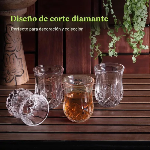 Vista 7 de QUAFFER Vasos de chupito (juego de 6) – Elegantes vasos de chupito con patrón de diamante de 1.75 onzas – Vasos clásicos de whisky vodka tequila