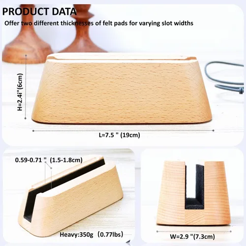 Vista 3 de ACODE Soporte vertical de madera para computadora portátil para escritorio, compatible con MacBook Pro Air, superficies, ranura de almacenamiento
