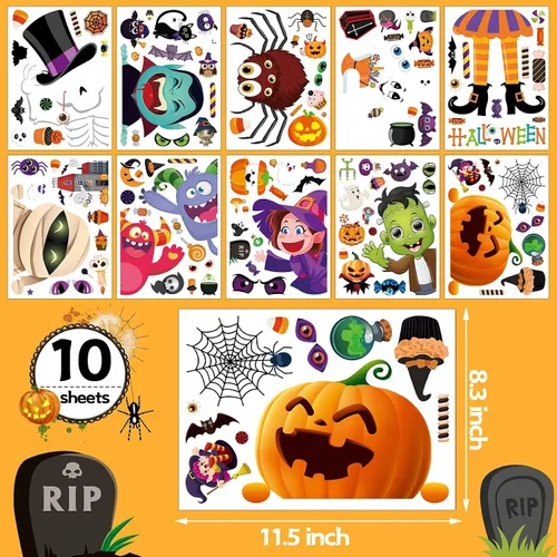 Vista 2 de BAYLAY Adhesivos para ventanas de Halloween, 10 hojas de decoración de ventanas de Halloween de doble cara para Halloween y ventanas
