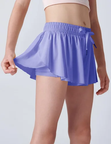 Vista 3 de Paquete de 3 pantalones cortos fluidos para niñas con forro de elastano, 2 en 1, faldas de mariposa para jóvenes, para fitness, correr, deportes