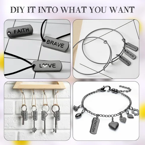 Vista 3 de Hicarer Colgantes de Amuletos Motivacionales con Palabras Grabadas, Accesorios para Hacer Joyería DIY para Collares, Pulseras, Llaveros