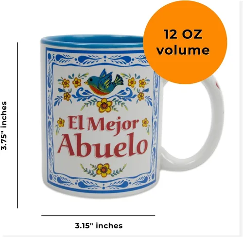 Vista 5 de Taza El Mejor Abuelo – Regalos únicos de Abuelo en español – Taza de cerámica duradera de 12 onzas con esmalte azul – Taza para el mejor abuelo
