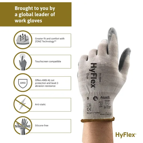 Vista 2 de Ansell HYFLEX 11-100 - Guantes de nailon recubiertos de nitrilo de espuma resistentes a cortes con compatibilidad con pantalla táctil