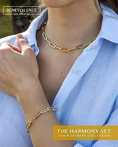Vista 5 de Benevolence LA Collar de cadena de clip para mujer con juego de pulsera de clip, collar de eslabones de cadena de oro, collar y pulsera de oro de 14
