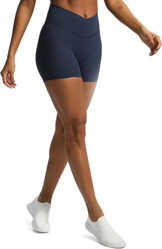 Vista 3 de Aoxjox Trinity - Pantalones cortos de ciclismo para mujer, cintura cruzada, cintura cruzada, cintura alta, ejercicio, atletismo, gimnasio, correr