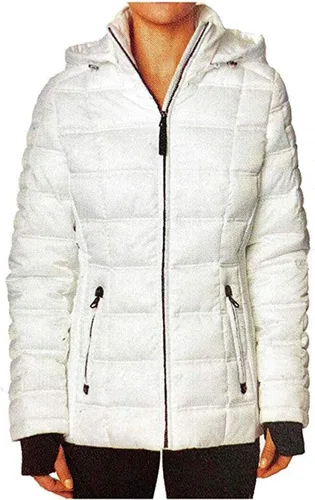 Vista 8 de Nautica Chaqueta acolchada para mujer, abrigo de peso medio resistente al agua, capucha desmontable y puños de tormenta Heavyweight Insulation