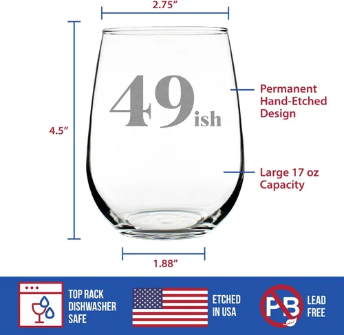 Vista 4 de Custom 49ish - Funny 50th Birthday Wine Glass for Women Turning 50 - Large 17 Oz - Bday Party Decorations - Customized Wine Glass Gift