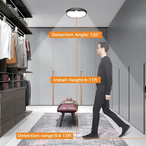 Vista 2 de slochi Paquete de 4 luces con sensor de movimiento para interiores, luces de armario de 5000 K con sensor de movimiento, 15 W, 1500 lúmenes, 7