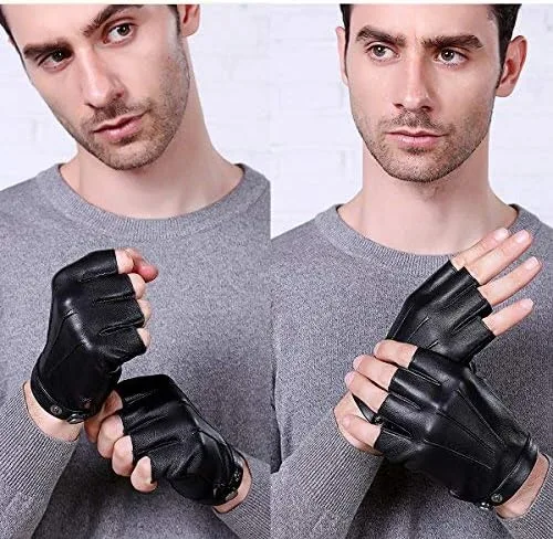 Vista 2 de Guantes de conducción sin dedos, de piel sintética, para deportes al aire libre, guantes de medio dedo para hombres, mujeres y adolescentes