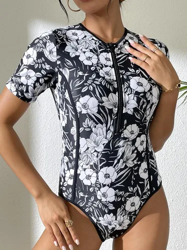 Vista 2 de Traje de baño deportivo de una pieza con cremallera frontal para mujer
