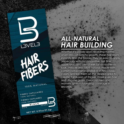 Vista 2 de L3 Fibras capilares – Cubren el punto calvo o el cabello fino – Acabado de aspecto natural – Cobertura gris instantánea y cabello más grueso (negro)
