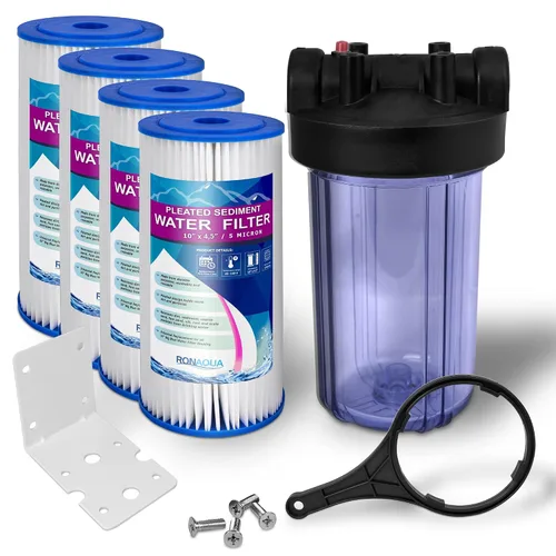 Vista 10 de Sistema purificador de filtro de agua transparente de alta capacidad de 10 x 4.5 pulgadas para toda la casa con botón de alivio de presión, puerto
